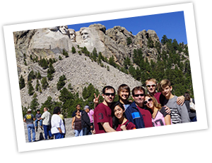 ASSE Exchange Student with Host Family in front of Mt. Rushmore